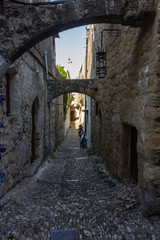 Fototapeta na wymiar Greece, the old streets of Rhodes and the fortress of the island of Rhodes.