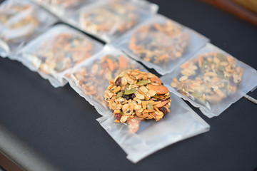 Little boys eating cashew nut healthy snack time