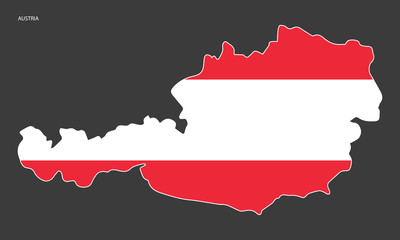 Fototapeta premium Austria sticker flag in Austria map shape on dark grey background.