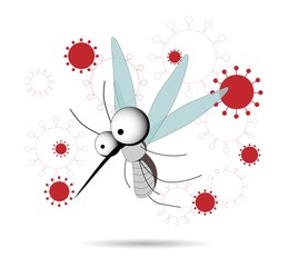 Mosquitoes are carriers of infections. Winged insects. Parasites. STOP MOSQUITOES. CHARACTER FAN. VECTOR ILLUSTRATION ON THE WHITE BACKGROUND. SYMBOL OR LOGO. VIRUS PROTECTION CONCEPT