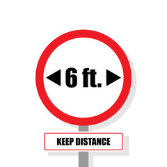 Abstract social distancing sign flat vector design isolated on white background. Distance Warning Sign COVID 19.