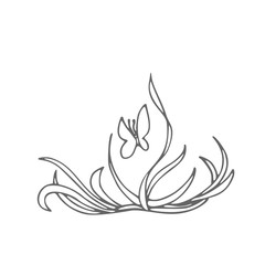 Grass and butterfly vector image isolated on white background.