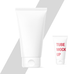 Blank plastic tube mockup for cosmetics with cap. Front view. Vector illustration. Can be use for your design, advertising, promo and etc. EPS10.	
