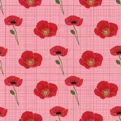 Papier Peint photo Coquelicots Modèle sans couture de pavot sur fond texturé rose