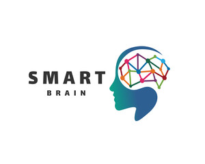 Human face and line art smart brain logo design inspiration
