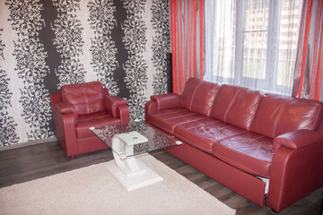 living-room Red white sofa tv interior apartment