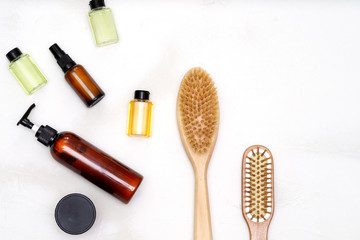 Cosmetic bottle containers on white background. Natural organic product