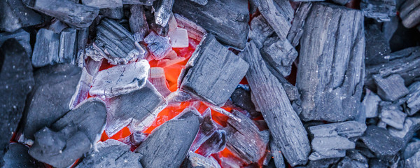 smoldering red coals in a fire