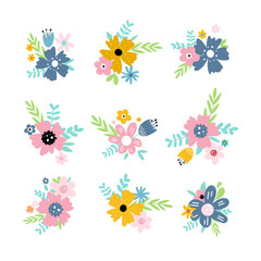 Fototapeta na wymiar Cartoon floral composition set