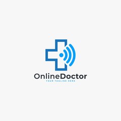 Doctor online virtual services logo design vector. Consultation to doctors via digital remote illustration symbol. Telemedicine service vector logo.