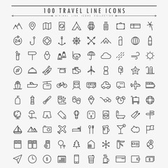 100 travel and vacation minimal line icons