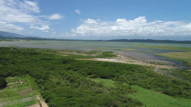 Aerial forward of lagoon Cabral in Dominican Republic