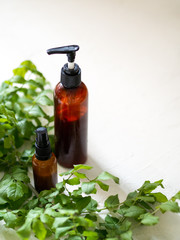 Cosmetic bottle containers on white background. Natural organic product