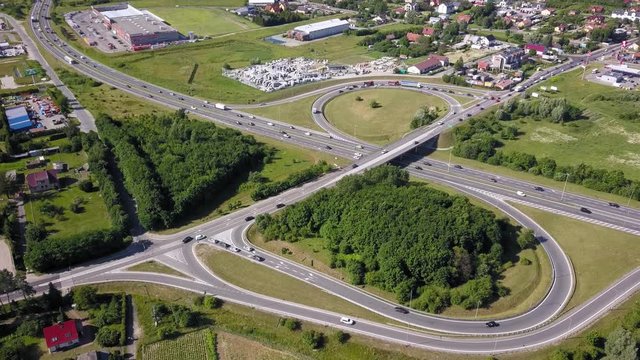 Scenic Aerial View Of Tricity Beltway In Gdansk, Poland With Transport Vehicles Moving - aerial shot