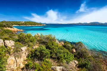 The beautiful turquoise and crystal clear sea on the beach of Petra Ruja - Costa Smeralda, Olbia / Tempio - Sardinia - Italy
