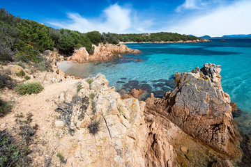 The beautiful turquoise and crystal clear sea on the beach of Petra Ruja - Costa Smeralda, Olbia / Tempio - Sardinia - Italy