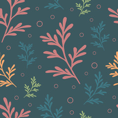 Fototapeta na wymiar Pattern with hand drawn floral background. Colorful twigs