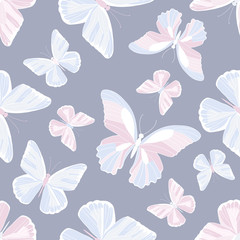 Fototapeta na wymiar . Delicate seamless pattern with butterflies in pastel colors. Hand drawn vector design.