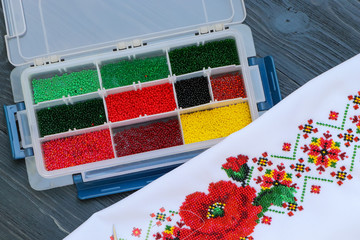 
Beadwork, beads, pattern, scissors, threads