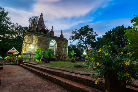 Wat Chet Yot, seven pagoda temple It is a major tourist attraction in Chiang Mai, Thailand.with evening,Temple in Chiang Mai.