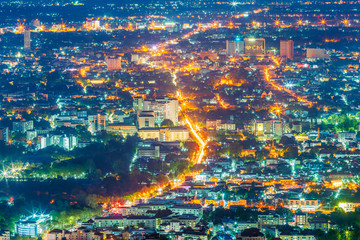 Beautiful of Landscape View cityscape over The color of the lights and city center of Chiang mai,Thailand at twilight night background.