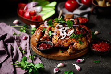 Obraz na płótnie Canvas Chicken Tabaka.traditional Georgian dish .selective focus