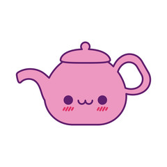 Kawaii tea kettle cartoon line and fill style icon vector design