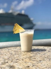 Cocktail in Cozumel  with Cruise ship in the background 