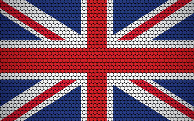 Abstract flag of United Kingdom made of circles. British flag designed with colored dots giving it a modern and futuristic abstract look.