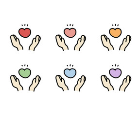 指ハートやハートのポーズの手の手描きイラストのセット かわいい おしゃれ ジェスチャー 愛 心 恋 Background Wall Mural Backgrou Yugoro