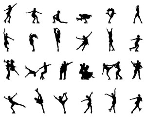 Black silhouettes of skating on a white background
