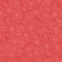 Fototapeta premium Seamless pattern with rose flowers. White outline on a red background.