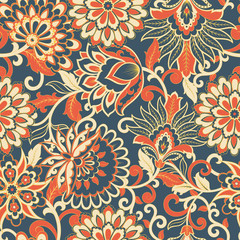 Materiał do szycia elegance seamless pattern with flowers and leaf, vector floral illustration in vintage style