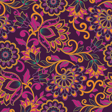 floral vector illustration in damask style. Seamless background
