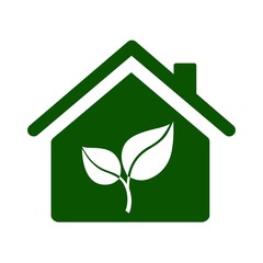 Eco house icon. Environmentally sustainable home or house with green leaves. Vector Illustration