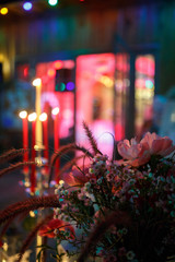 Wedding decorations with flowers and candles
