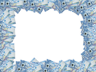Border made of 1000 Philippine peso banknotes, with white center. 4:3 image.