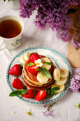 Pancakes with  strawberry chia sauce