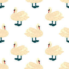 Seamless pattern with swans on a white background