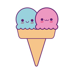 Kawaii ice cream cone cartoon line and fill style icon vector design