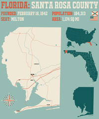 Large and detailed map of Santa Rosa county in Florida, USA.
