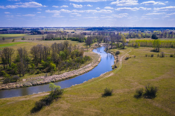 Fototapeta na wymiar Drone view of River Liwiec also called Liw near Lochow town, Mazowsze region of Poland