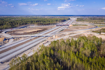 Drone view on building site of Autostrada A2 highway in Stary Konik village near Warsaw city, Poland © Fotokon