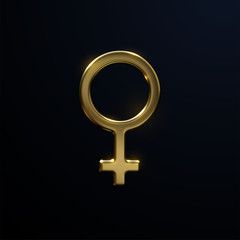 Golden Venus sign isolated on black background. Vector 3d illustration. Female symbol. Feminism concept. Astrological symbol design © maximmmmum