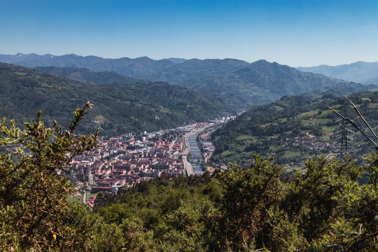 Landscape of a small city (Mieres) at the north of Spain in a sunny day