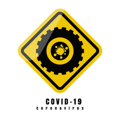 Coronavirus and gear symbol. Stop Novel Coronavirus outbreak covid-19. Coronavirus COVID-19 icon. Coronavirus warning sign. Web design icon. Space for gear text and logo. EPS.10