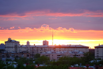 sunset in the city Moscow Ostankino Tower	