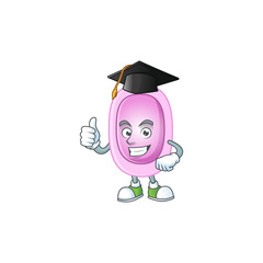 Happy face Mascot design concept of pertussis wearing a Graduation hat