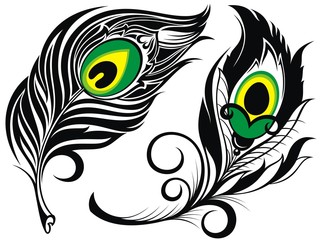 Feathers. Peacock feather set for your design. Vector illustration