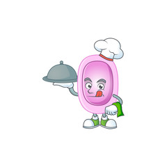 A pertussis chef cartoon mascot design with hat and tray